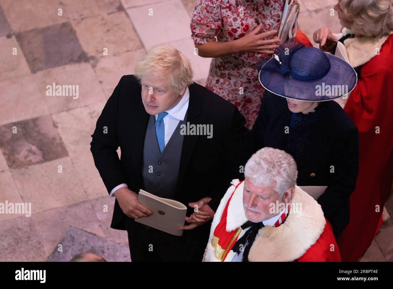 Boris Johnson e la moglie Carrie assistono all'incoronazione di re Carlo III all'interno dell'Abbazia di Westminster, Londra, Regno Unito, Londra, Inghilterra, Regno Unito 6 maggio 2023 Foto Stock