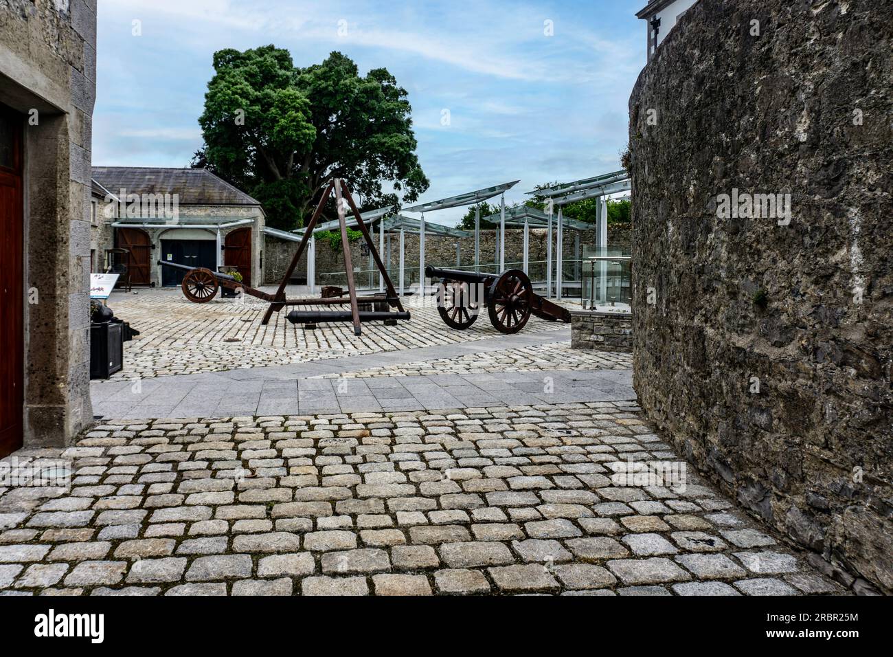 Vecchi canoni in mostra a Oldbridge House, Battle of the Boyne Visitor Centre, Drogheda, Co Louth, Irlanda. Foto Stock