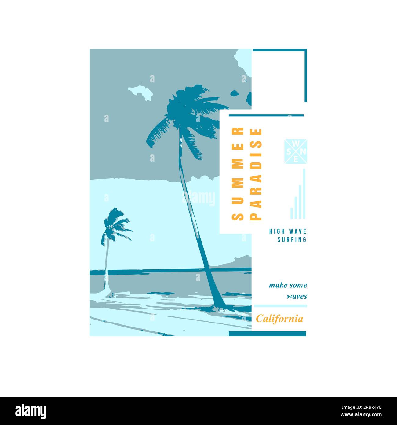 T-shirt e design di abbigliamento Summer Paradise Beach con silhouette ad albero di palma, tipografia, stampa, illustrazione vettoriale Illustrazione Vettoriale