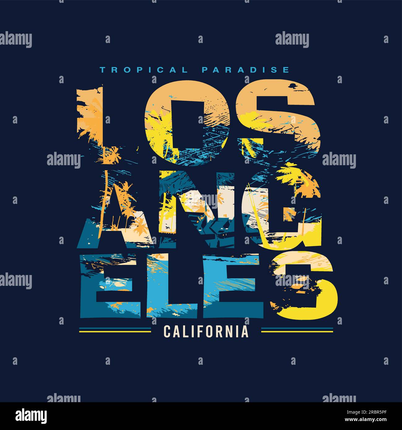 Los Angeles California Tropical Paradise, spiaggia, palme, resort tipografia, t-shirt stampa grafica, disegno, illustrazione vettoriale Illustrazione Vettoriale