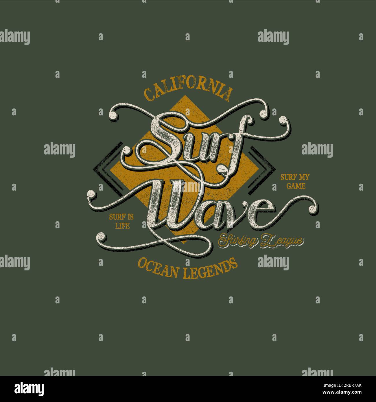 Tipografia a tema vintage Surf stampa t-shirt disegno illustrazione vettoriale, etichetta, segno, simbolo, stampe poster Illustrazione Vettoriale