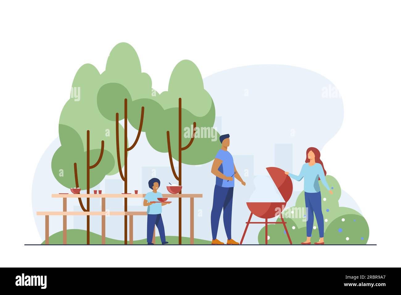 Padre cottura barbecue su pic-nic Illustrazione Vettoriale