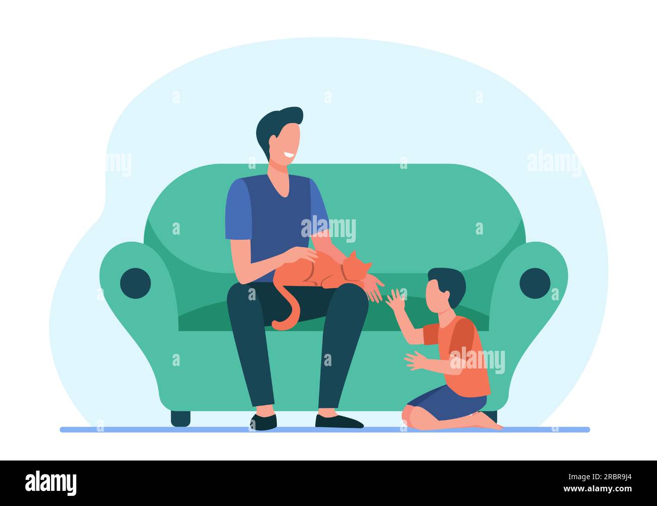 Buon papà con figlio e gatto a casa Illustrazione Vettoriale