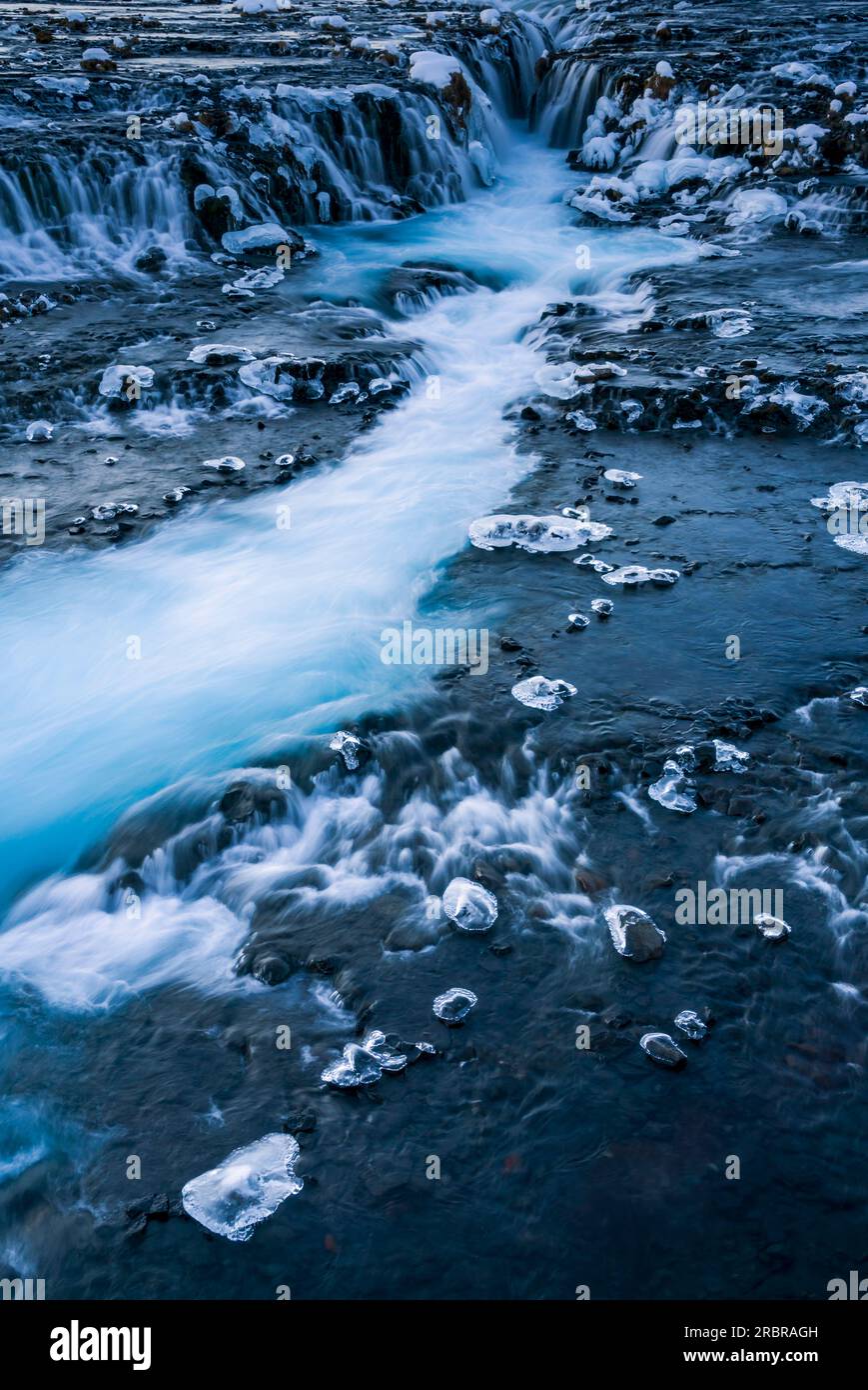 Dettagli congelati a Bruarfoss, Islanda. Foto Stock