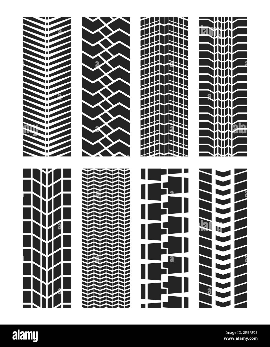 Pneumatici e tracce di pista per auto con schema piatto impostato Illustrazione Vettoriale