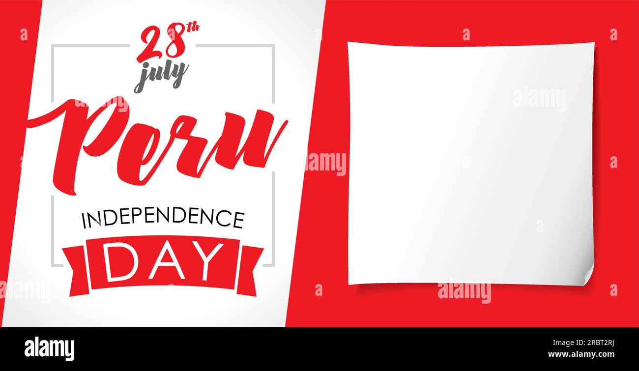 Perù Independence Day 28 luglio con bandiera e palloncini disegno biglietti d'auguri decorazione tipografica Illustrazione Vettoriale