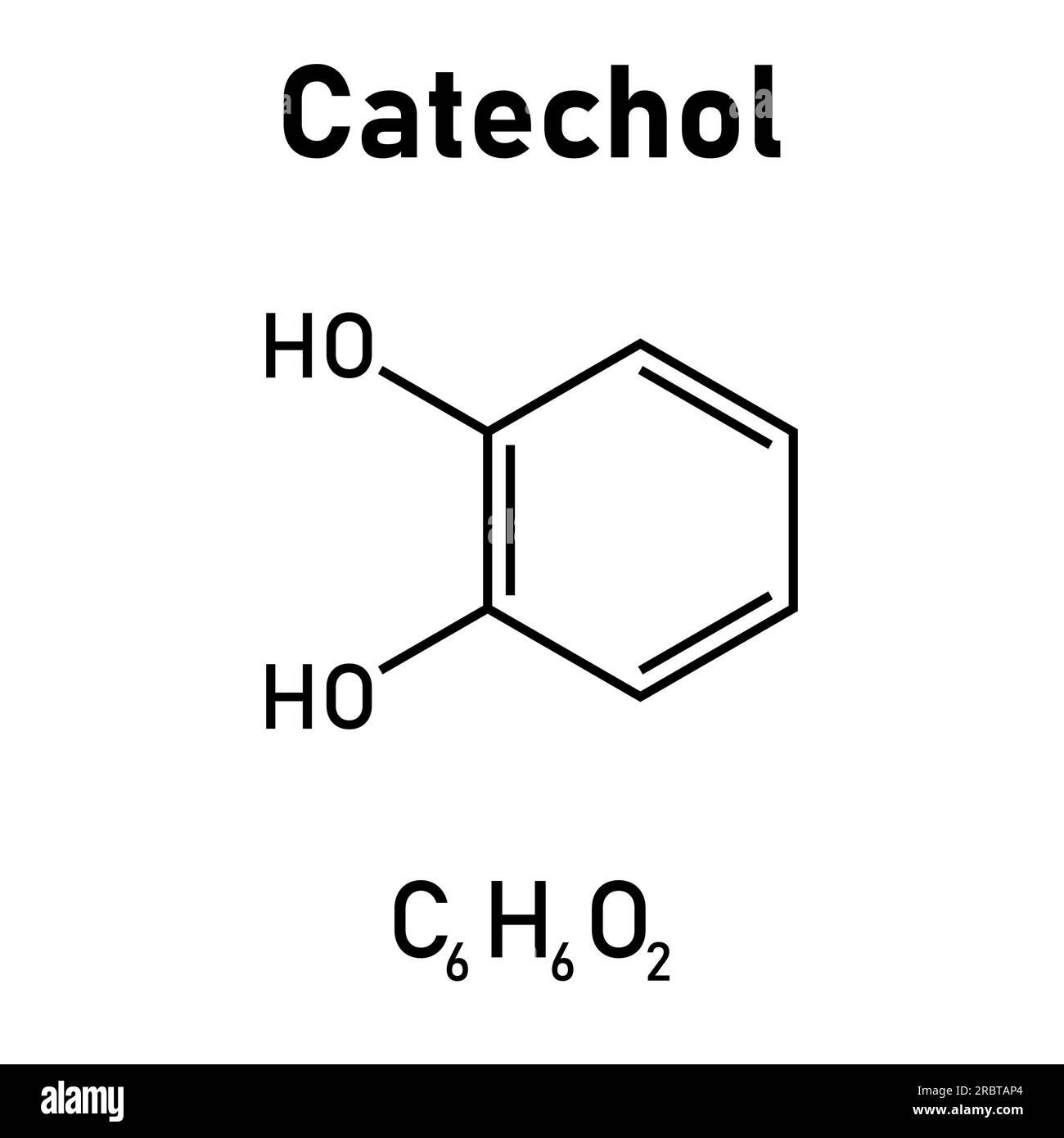 Struttura chimica del catetere (C6H6O2). Risorse chimiche per insegnanti e studenti. Illustrazione vettoriale isolata su sfondo bianco. Illustrazione Vettoriale