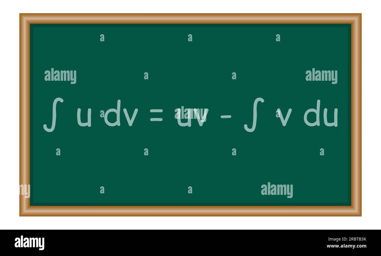 Integrazione per formula di parti in matematica. Risorse matematiche per insegnanti e studenti. Illustrazione Vettoriale