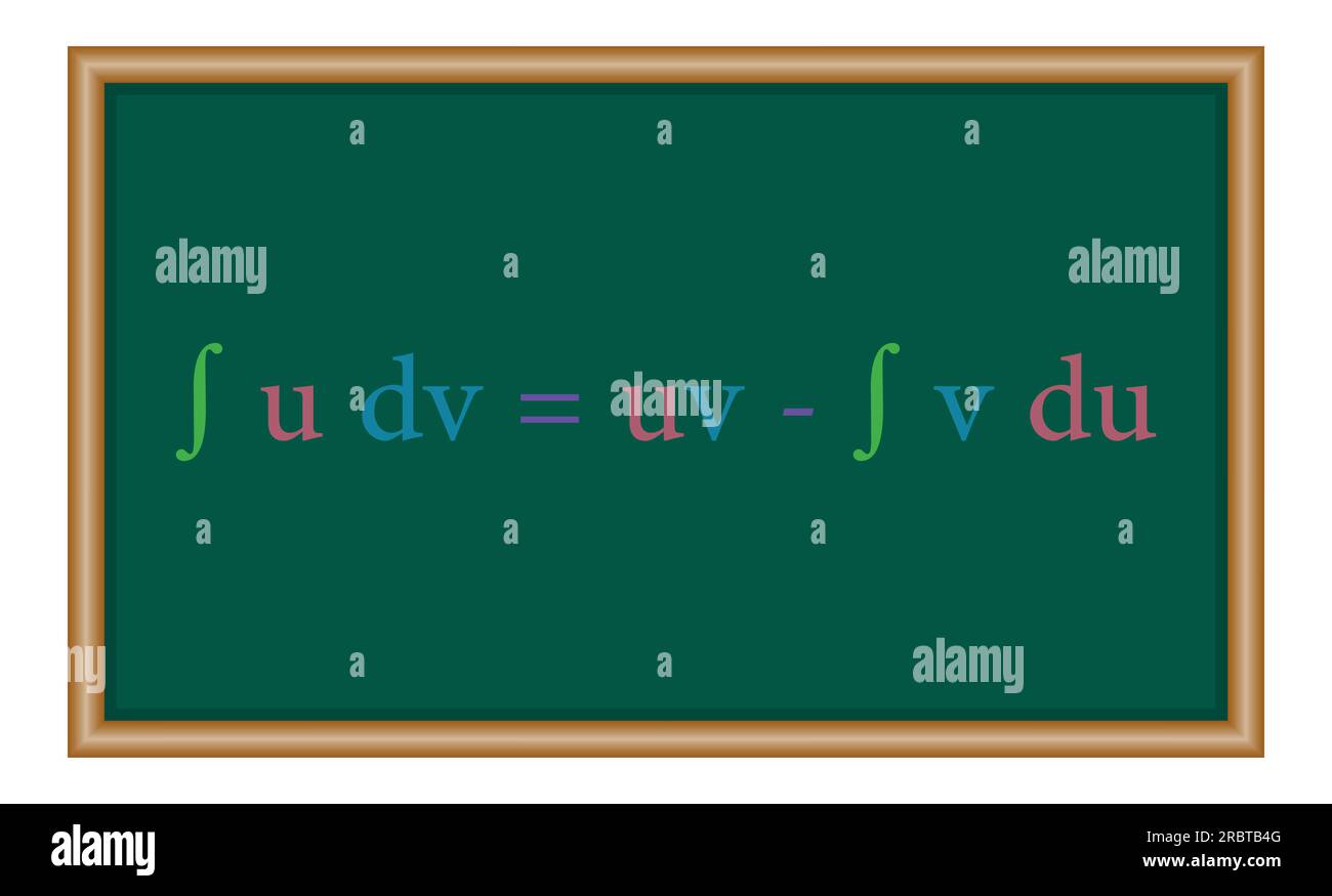 Integrazione per formula di parti in matematica. Risorse matematiche per insegnanti e studenti. Illustrazione Vettoriale