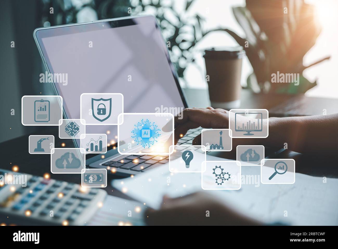 Nuova tecnologia bigdata e strategia dei processi aziendali. Trasformazione digitale gestione del cambiamento, Internet delle cose. Gestione del servizio clienti, cloud Foto Stock