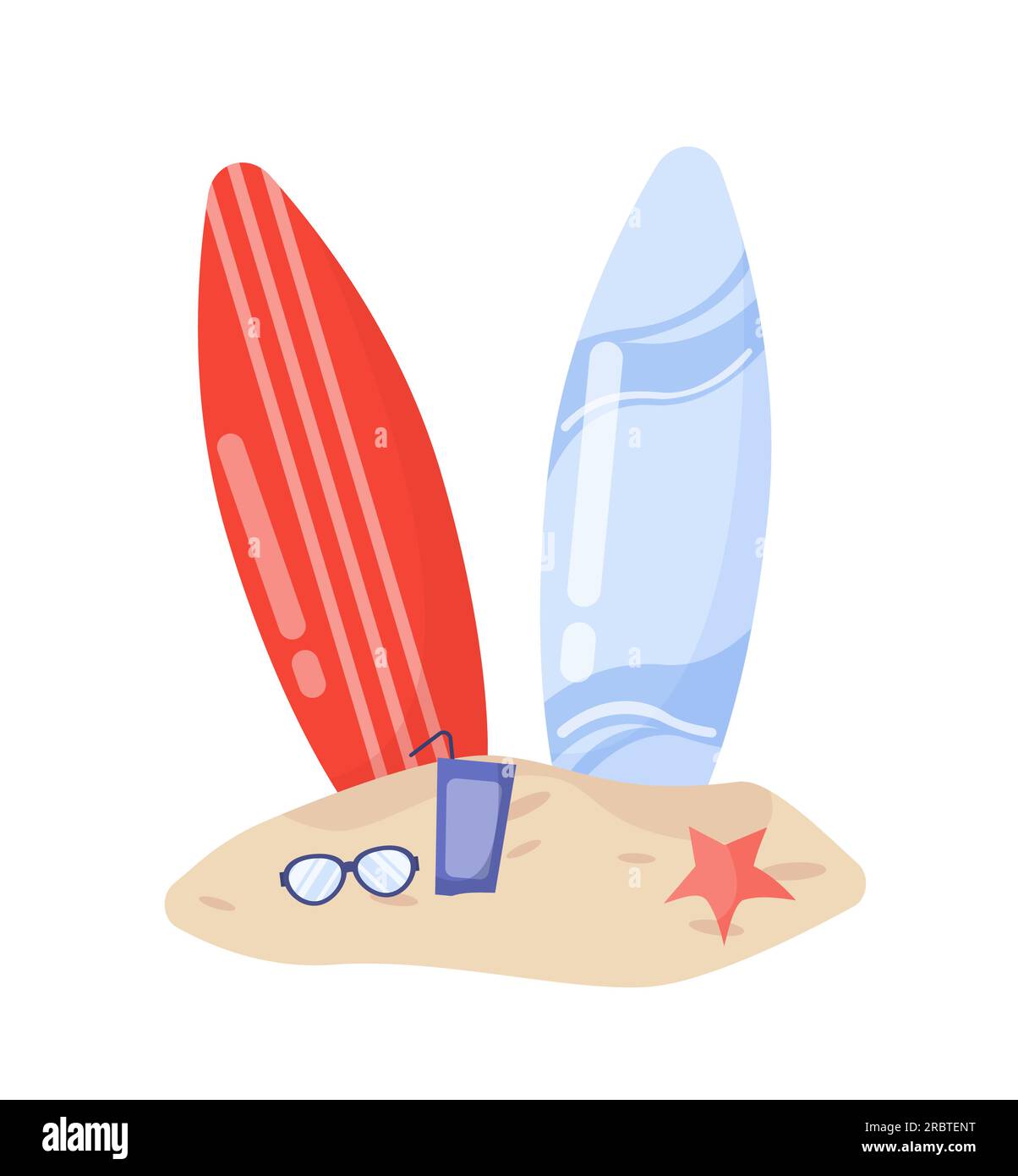 Adesivo spiaggia con concetto di tavola da surf Illustrazione Vettoriale