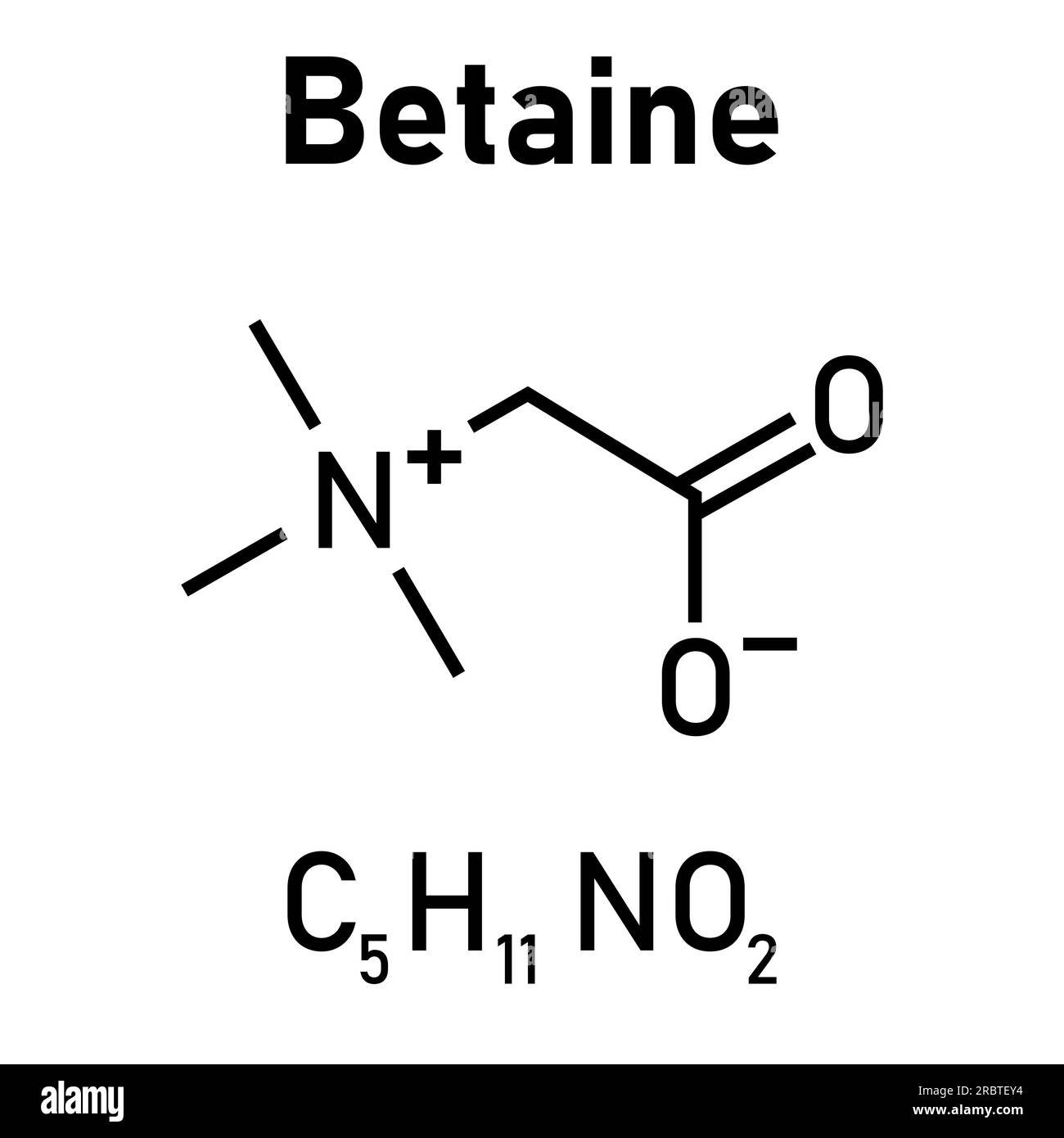 Struttura chimica della betaina (C5H11NO2). Risorse chimiche per insegnanti e studenti. Illustrazione vettoriale. Illustrazione Vettoriale
