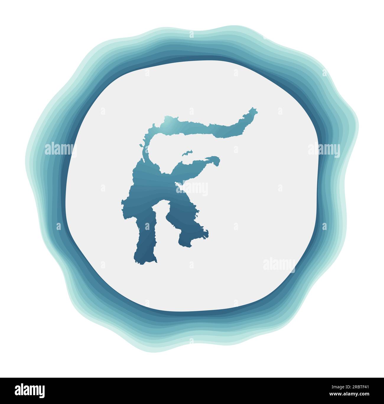 Logo Sulawesi. Distintivo dell'isola. Segno circolare stratificato intorno alla forma del bordo di Sulawesi. Eccezionale illustrazione vettoriale. Illustrazione Vettoriale