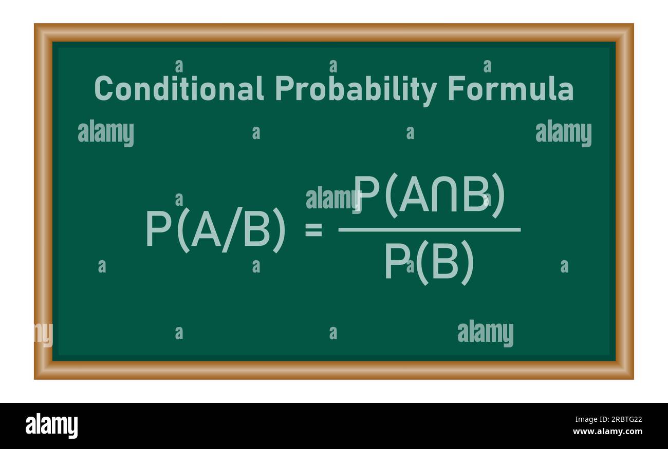 Formula di probabilità condizionale nella teoria della probabilità. Risorse matematiche per insegnanti e studenti. Illustrazione Vettoriale