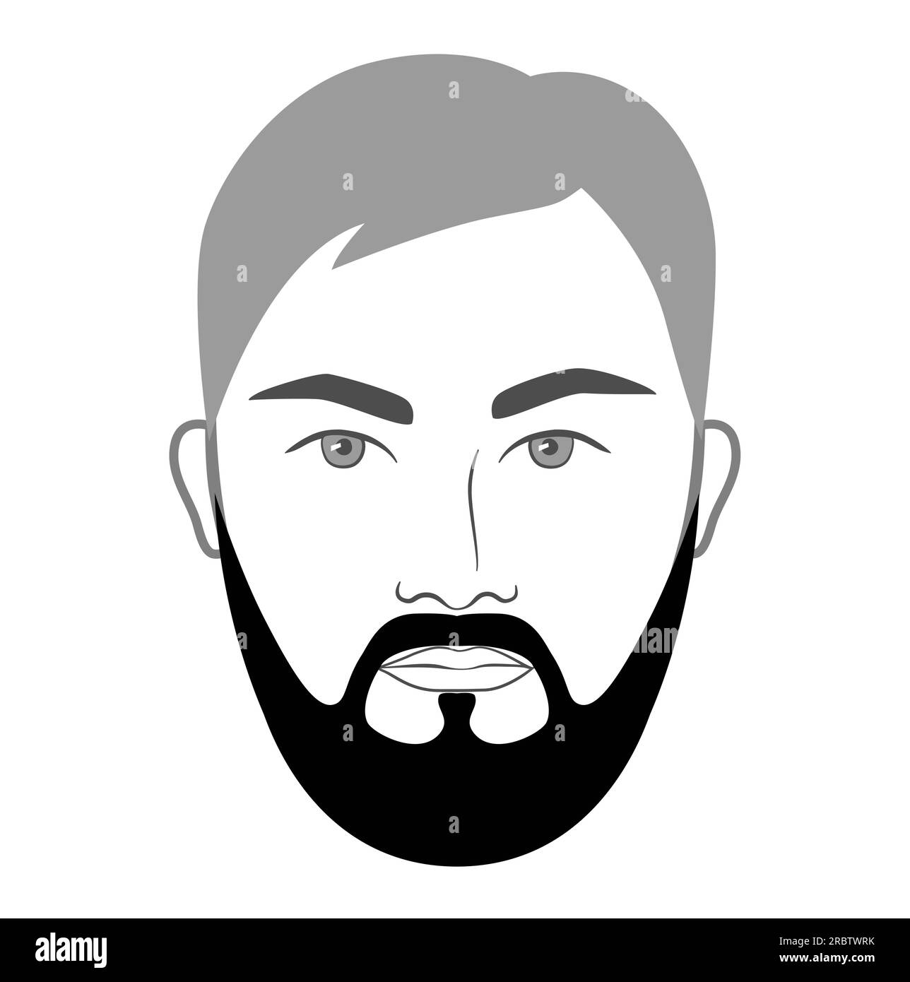 Baffi facciali classici da uomo stile barba intera. Set da barbiere piatto modello moda maschile Vector Grey. Elegante contorno isolato sui capelli su sfondo bianco. Illustrazione Vettoriale