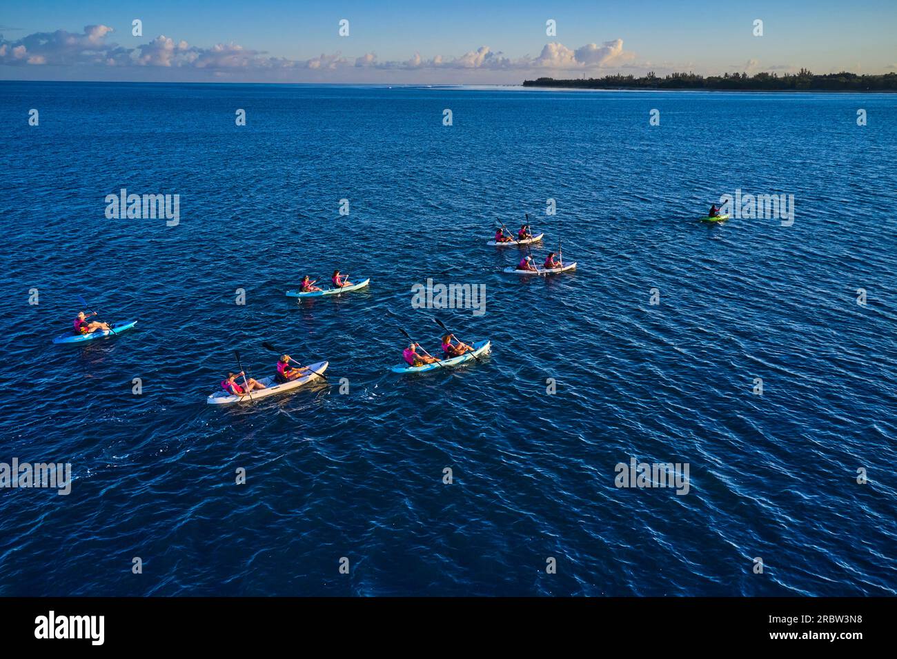 Mauritius, West Coast, Black River District, Tamarin, Tamarin Bay, avvistamento dei delfini in canoa kayak Foto Stock
