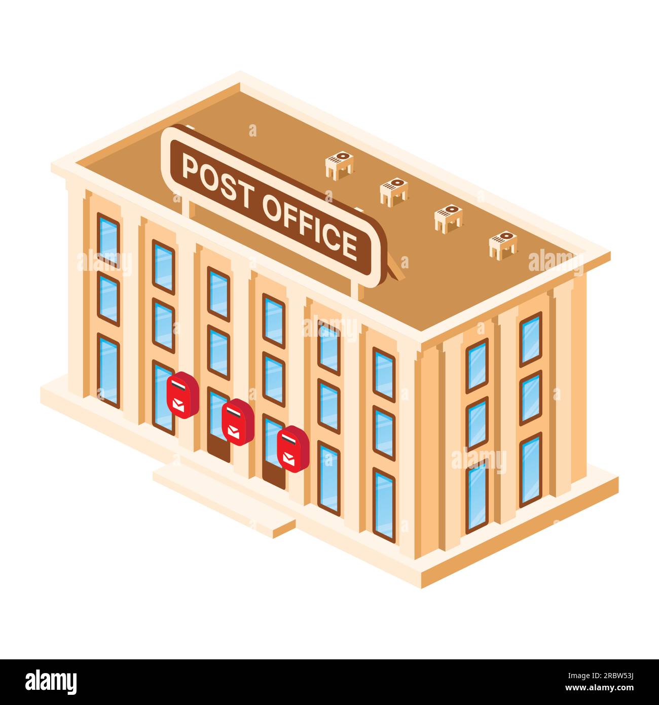Edificio dell'ufficio postale isometrico isolato su sfondo bianco. Illustrazione vettoriale. Illustrazione Vettoriale