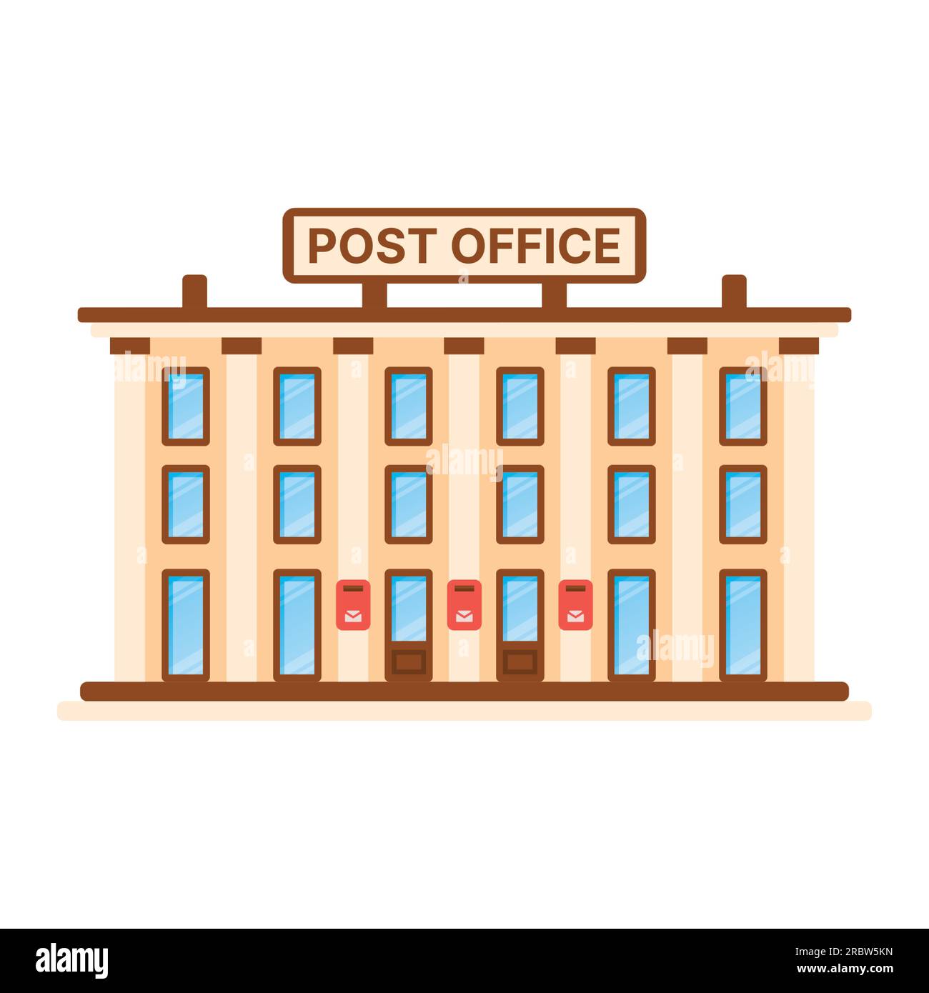 Edificio dell'ufficio postale isolato su sfondo bianco. Illustrazione vettoriale. Illustrazione Vettoriale