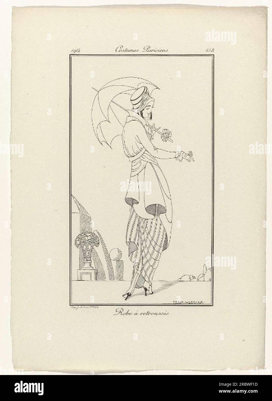 Journal Des Dames et Des Modes, Costumes Parisiens, 1914, No. 158: Robe a Retroussis 1914 di Gerda Wegener Foto Stock