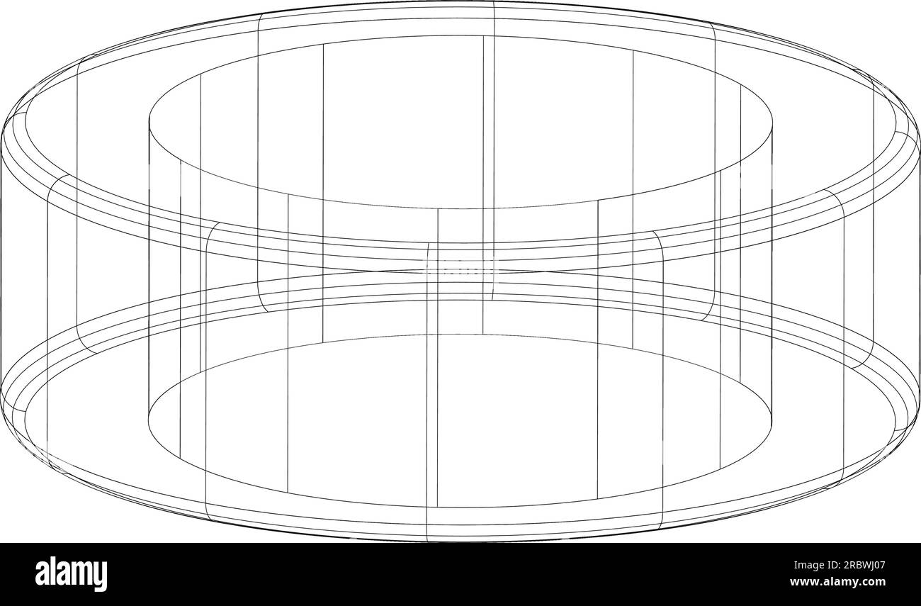 Cilindro telaio a reticolo vettoriale Tech. Illustrazione vettoriale linea 3D. Isolato su bianco Illustrazione Vettoriale