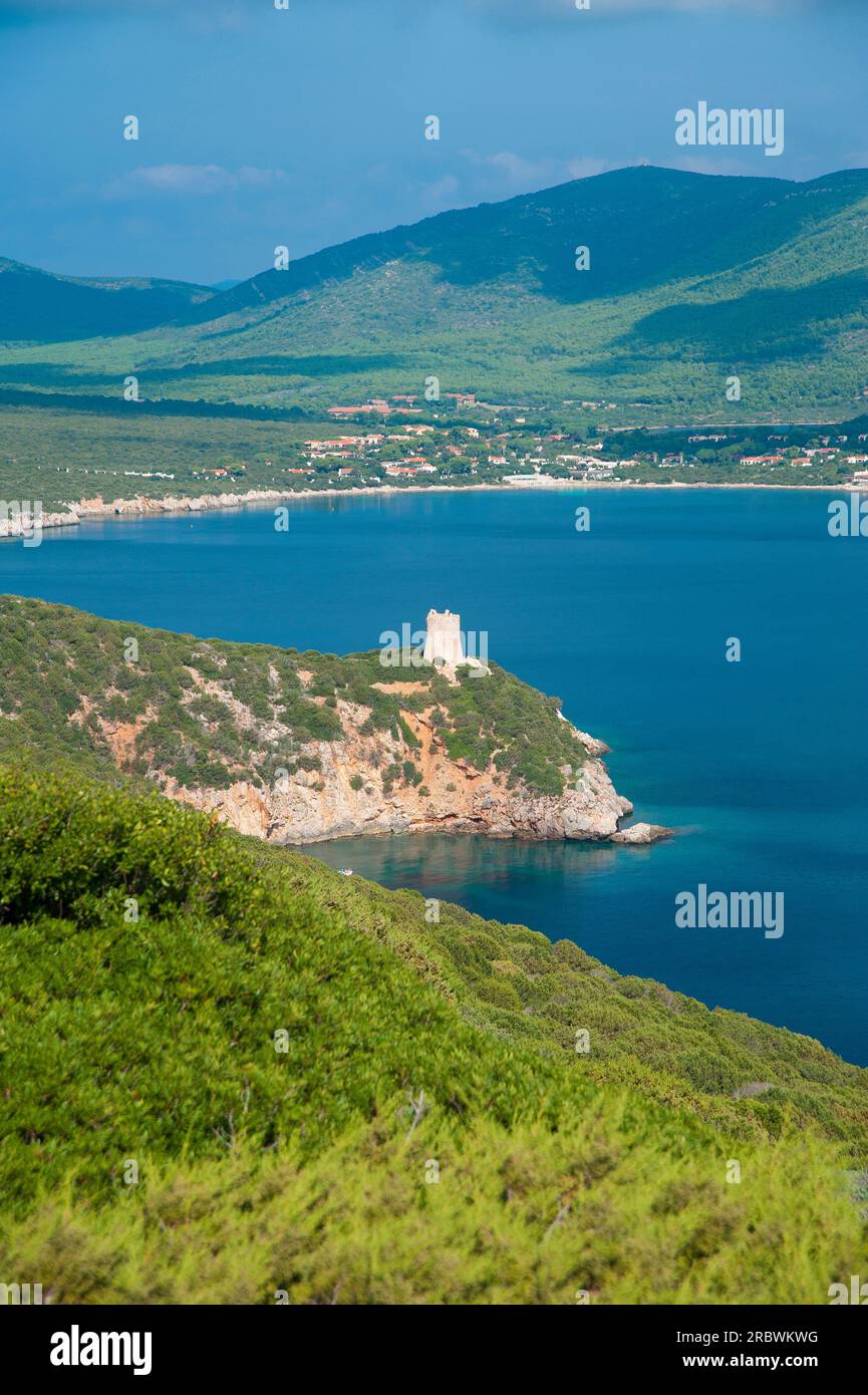 Torre del Buru, Capo caccia, Baia di Porto Conte, Alghero, Sardegna, Italia, Foto Stock