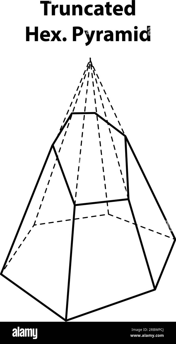Esadecimale troncato piramide. vettore di forme geometriche 3d. elementi complessi a piramide esagonale geometrica illustrazione raster isolata su sfondo bianco. Illustrazione Vettoriale