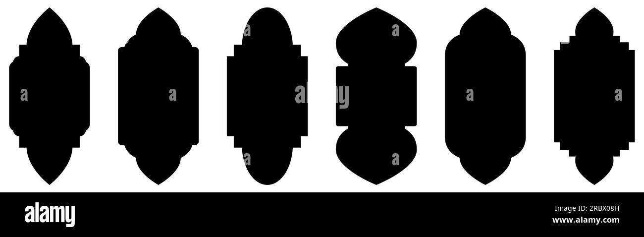 Set di forma islamica per finestre o arco della porta. Illustrazione vettoriale isolata su sfondo bianco Illustrazione Vettoriale