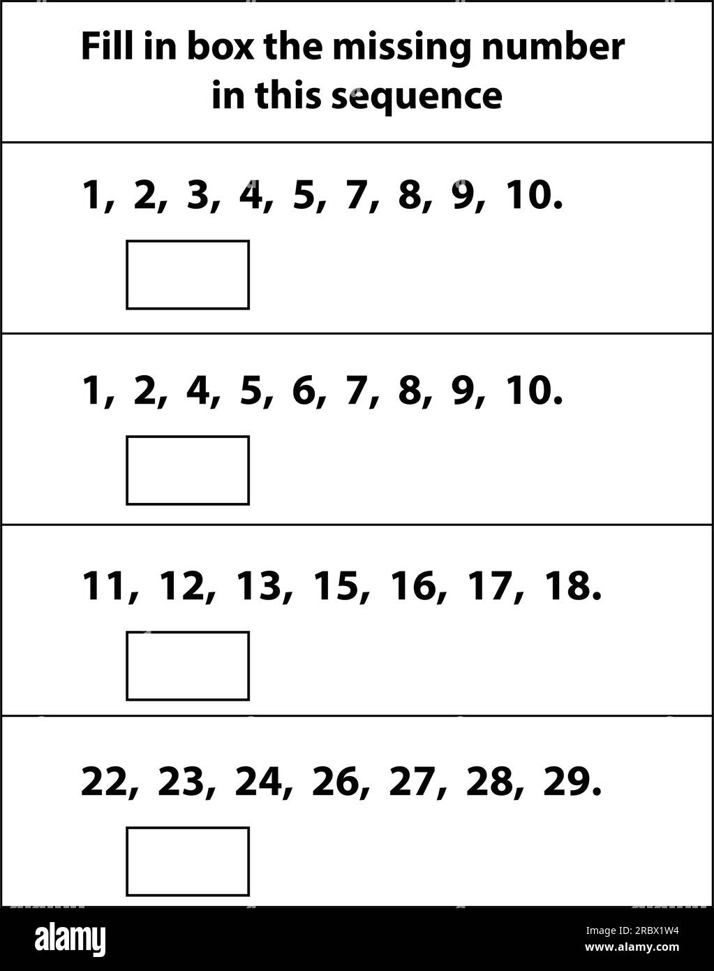 Digitare il foglio di lavoro numero mancante. numeri mancanti. Compilare la casella. Matematica su sfondo bianco. Illustrazione grafica vettoriale. apprendimento di base dei bambini. Illustrazione Vettoriale