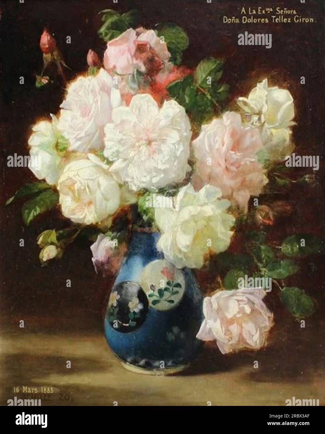 Bouquet di fiori in vaso blu di Achille Zo Foto Stock