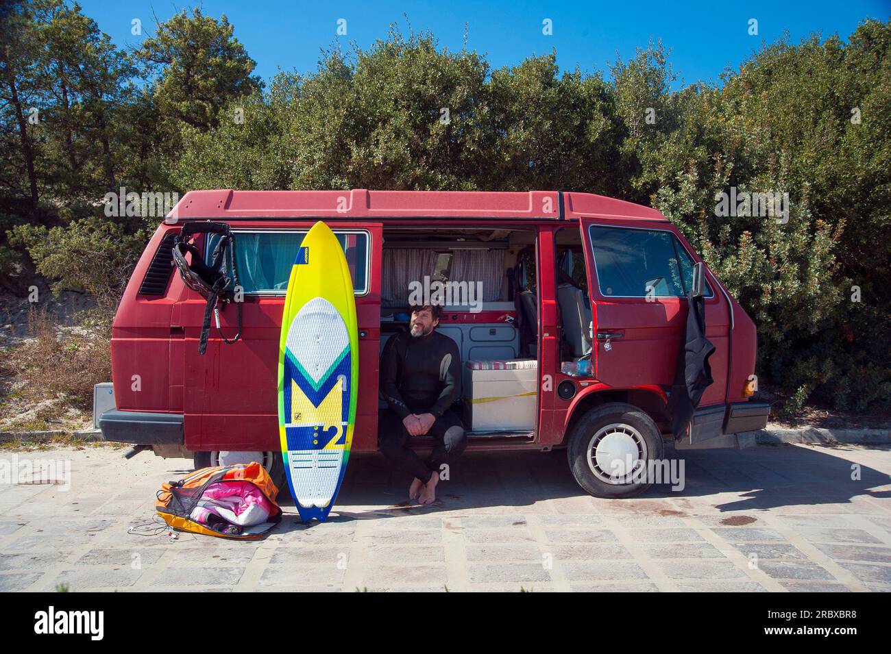 Camper; Is Solinas Beach, Masainas, Sardegna, Italia, Europe Masainas; Solinas; Sardegna; natura; sito; Sulcis; visita; Flamingos; Kite; zona; Sabbia, Dun Foto Stock