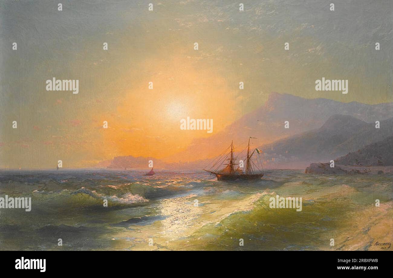 Vista da Cap Martin con Monaco in lontananza da Ivan Aivazovsky Foto Stock