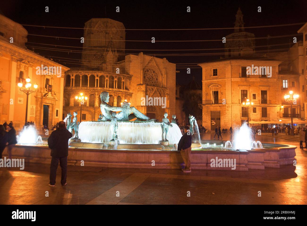 Fontana Rio Turia, Plaza de la Virgen, Valencia, Spagna, Europa Foto Stock