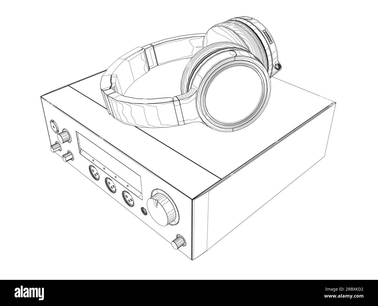 Apparecchiature professionali per musica elettronica. Cuffie stereo in stile Contour trend su sfondo bianco. Illustrazione vettoriale Illustrazione Vettoriale