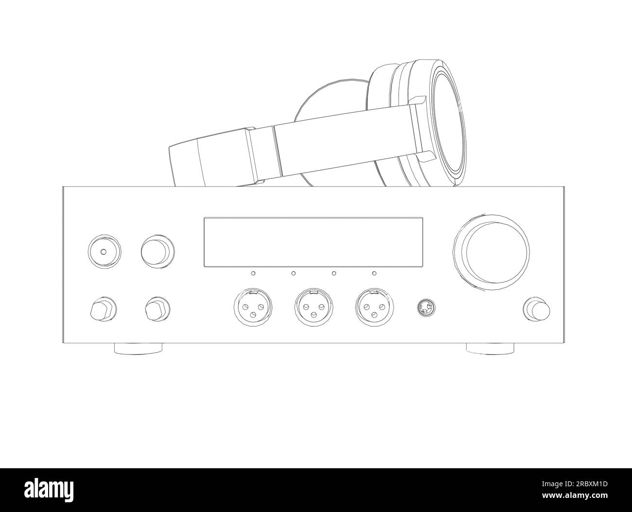 Apparecchiature professionali per musica elettronica. Cuffie stereo in stile Contour trend su sfondo bianco. Illustrazione vettoriale Illustrazione Vettoriale