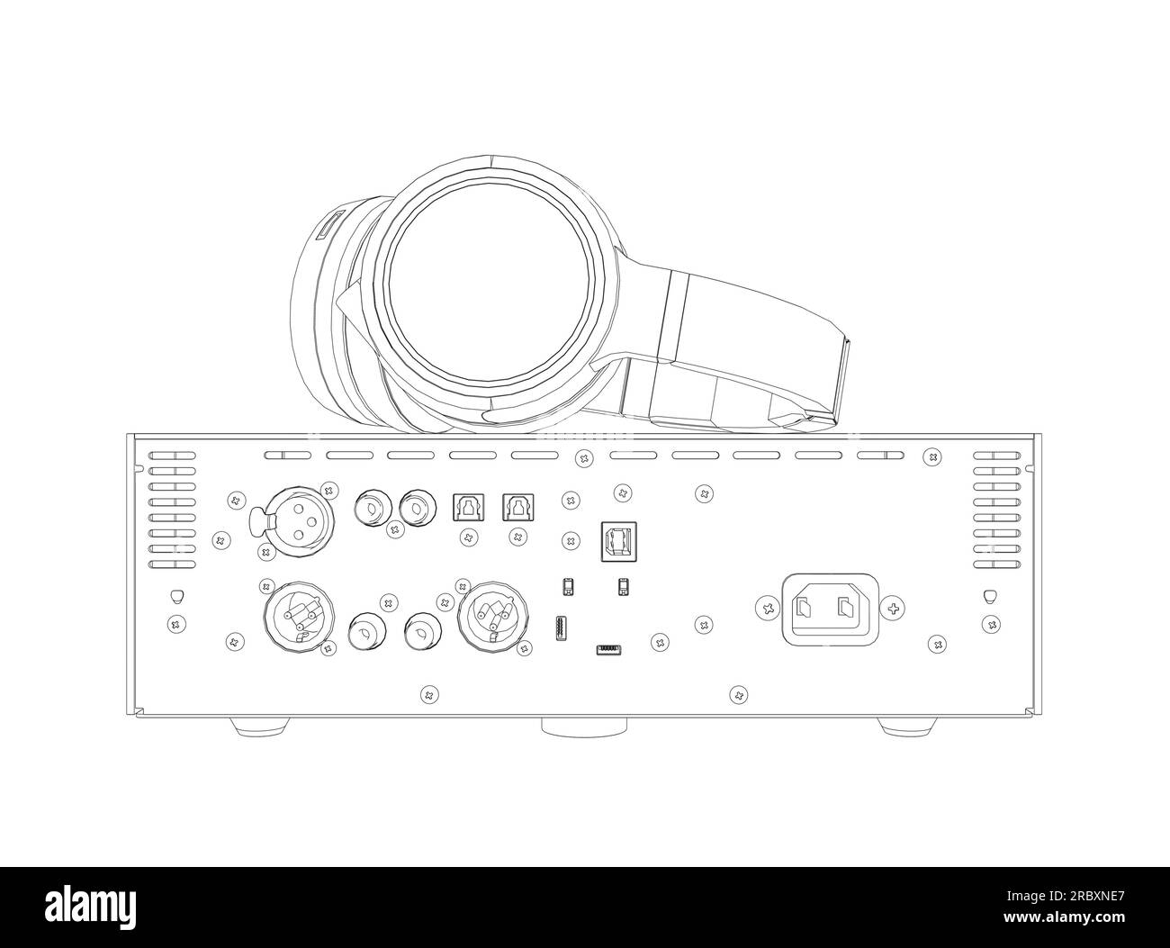 Apparecchiature professionali per musica elettronica. Cuffie stereo in stile Contour trend su sfondo bianco. Illustrazione vettoriale Illustrazione Vettoriale