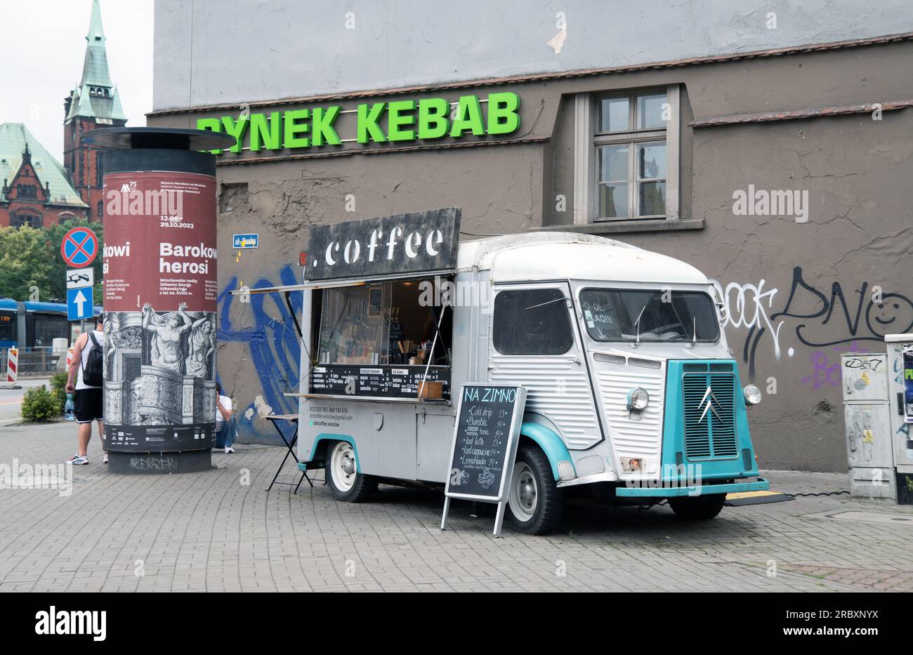 Classico banco caffè Citroen van, Breslavia, Polonia Foto Stock