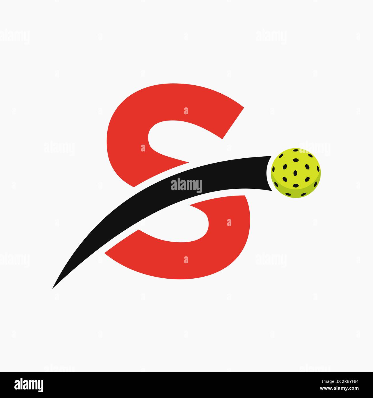Logo Pickleball sulla lettera S con icona Pickleball in movimento. Modello segnale Pickleball Illustrazione Vettoriale