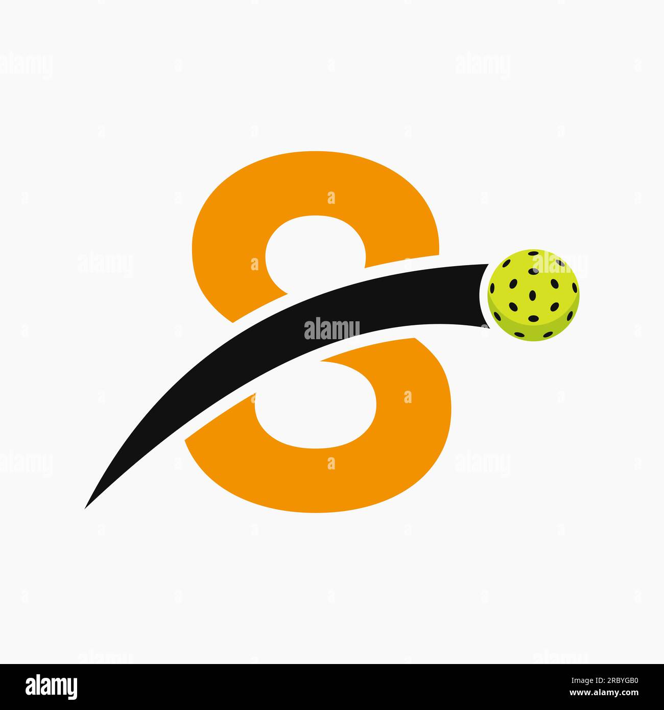 Logo Pickleball sulla lettera 8 con icona Pickleball in movimento. Modello segnale Pickleball Illustrazione Vettoriale