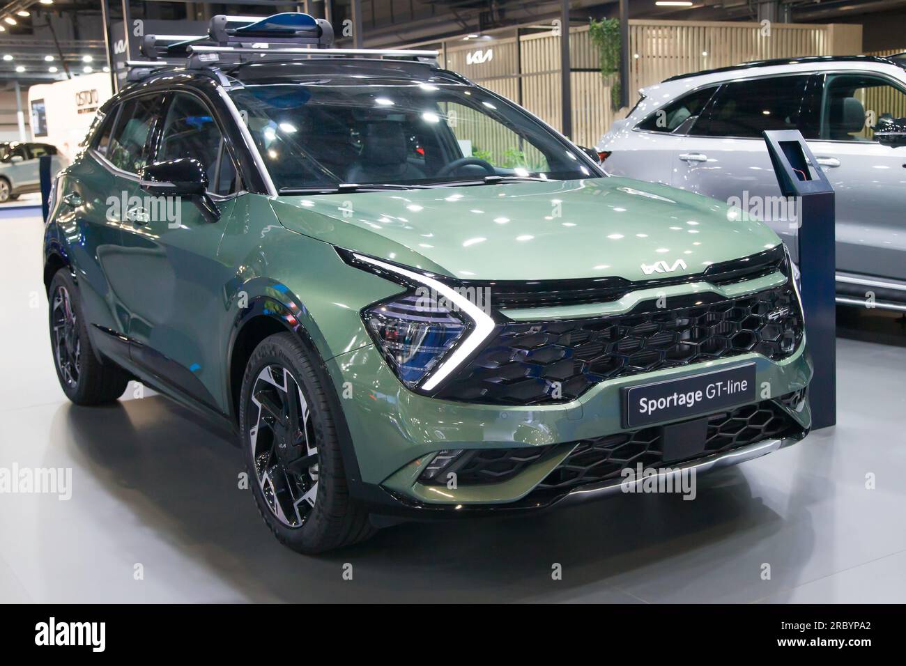 Barcellona, Spagna - 14 maggio 2023: Kia Sportage GT-Line in mostra all'Automobile Barcelona 2023 a Barcellona, Spagna. Foto Stock