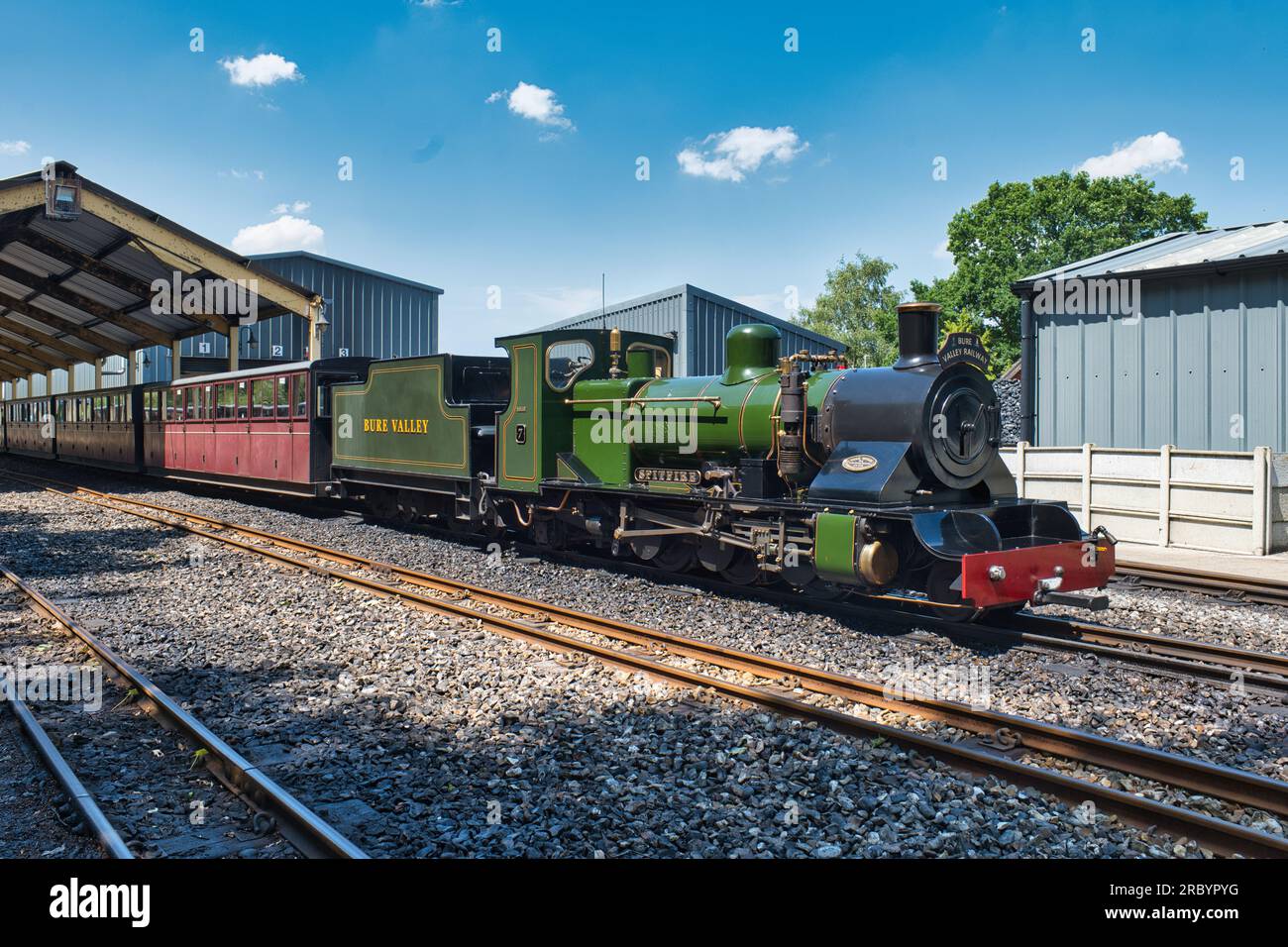 7 Spitfire ad Aylsham, Bure Valley Railway Foto Stock