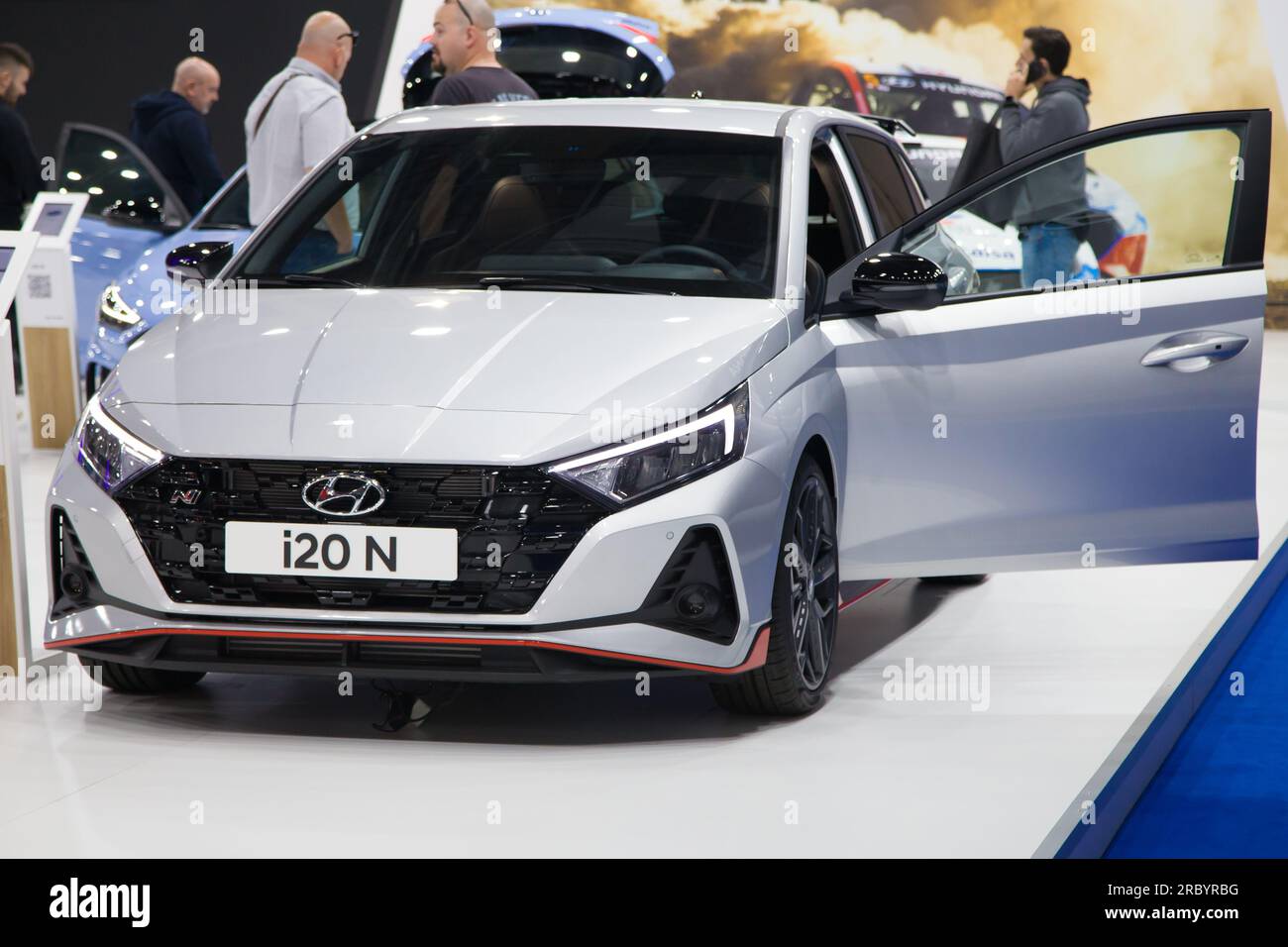 Barcellona, Spagna - 14 maggio 2023: Hyundai i20 N in mostra all'Automobile Barcelona 2023 a Barcellona, Spagna. Foto Stock