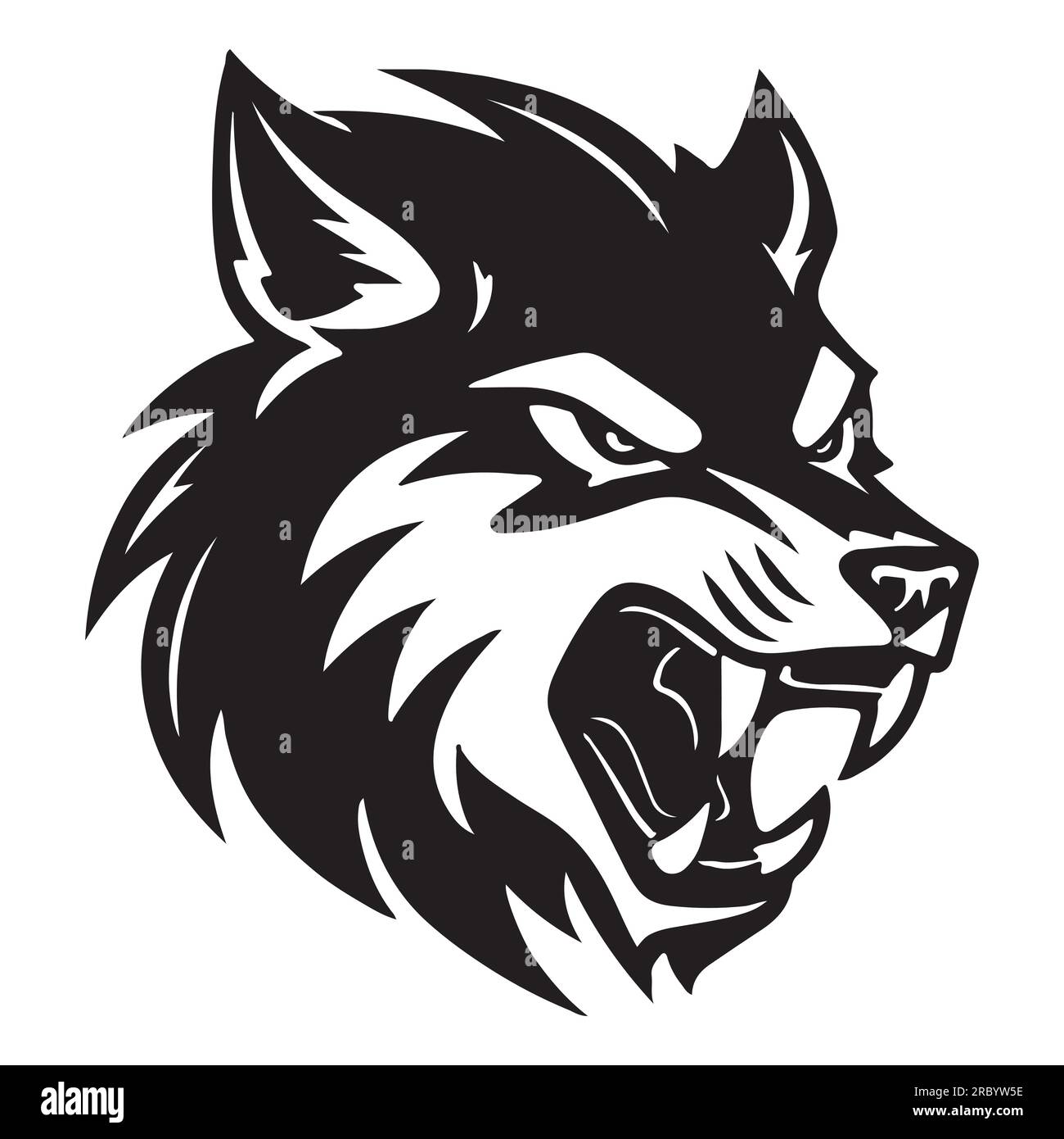 Illustrazione del tatuaggio bianco e nero Angry Wolf Head. Illustrazione Vettoriale