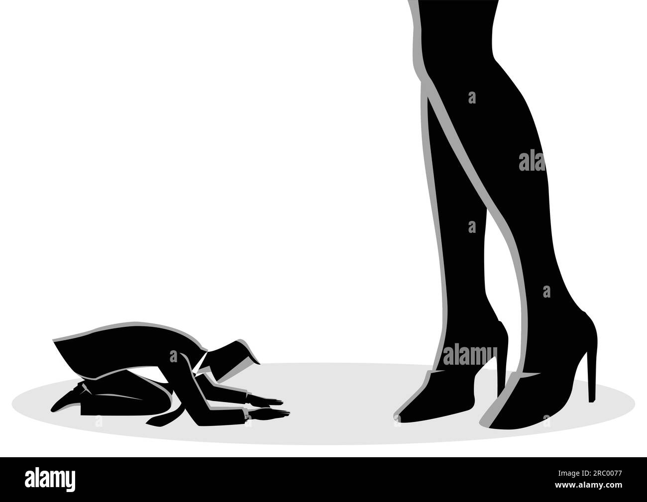 Business Concept vettore illustrazione di un uomo d'affari prostrato sotto la donna piede Illustrazione Vettoriale