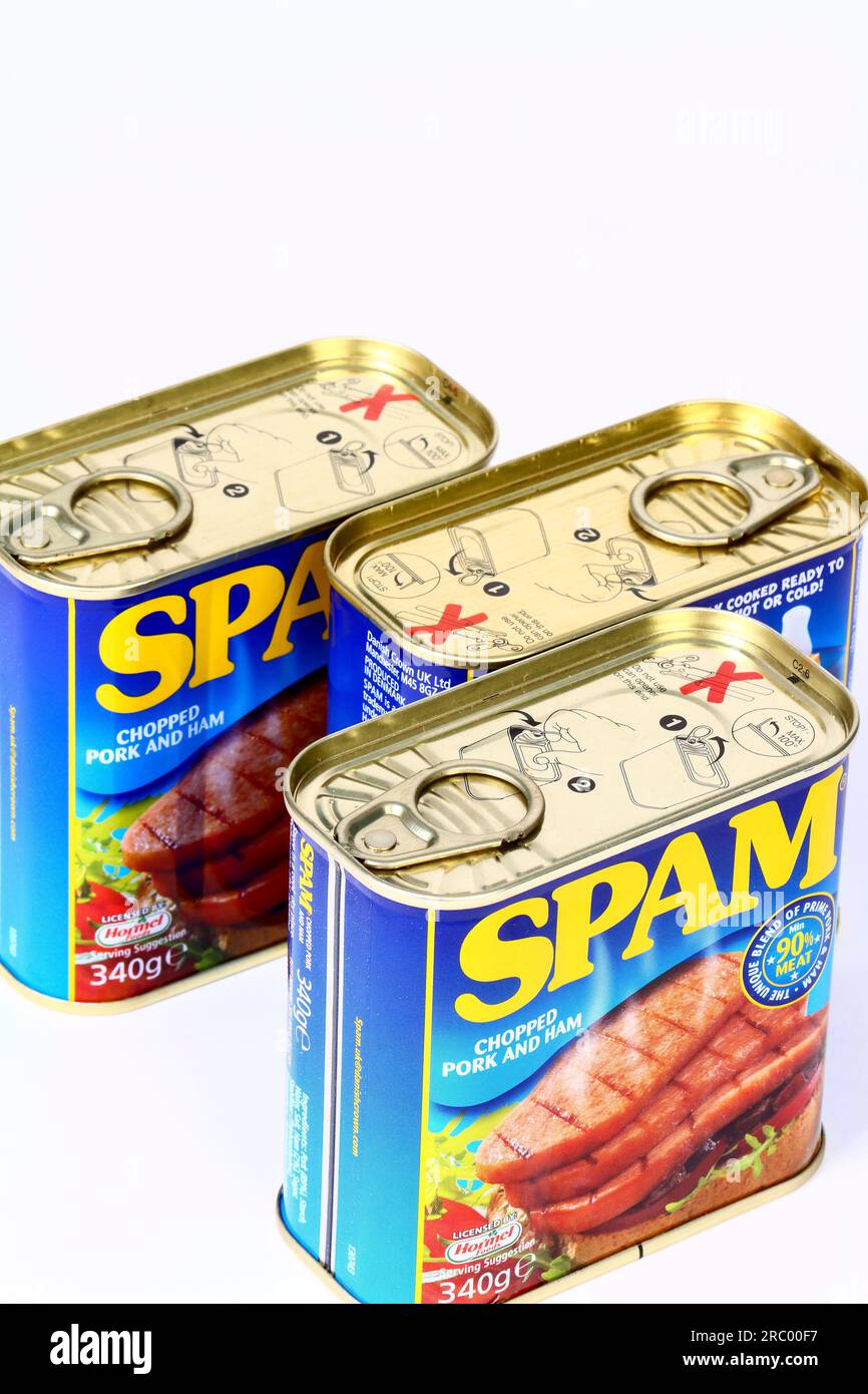 Barattoli di carne di maiale tritata e prosciutto di Hormel SPAM Foto Stock