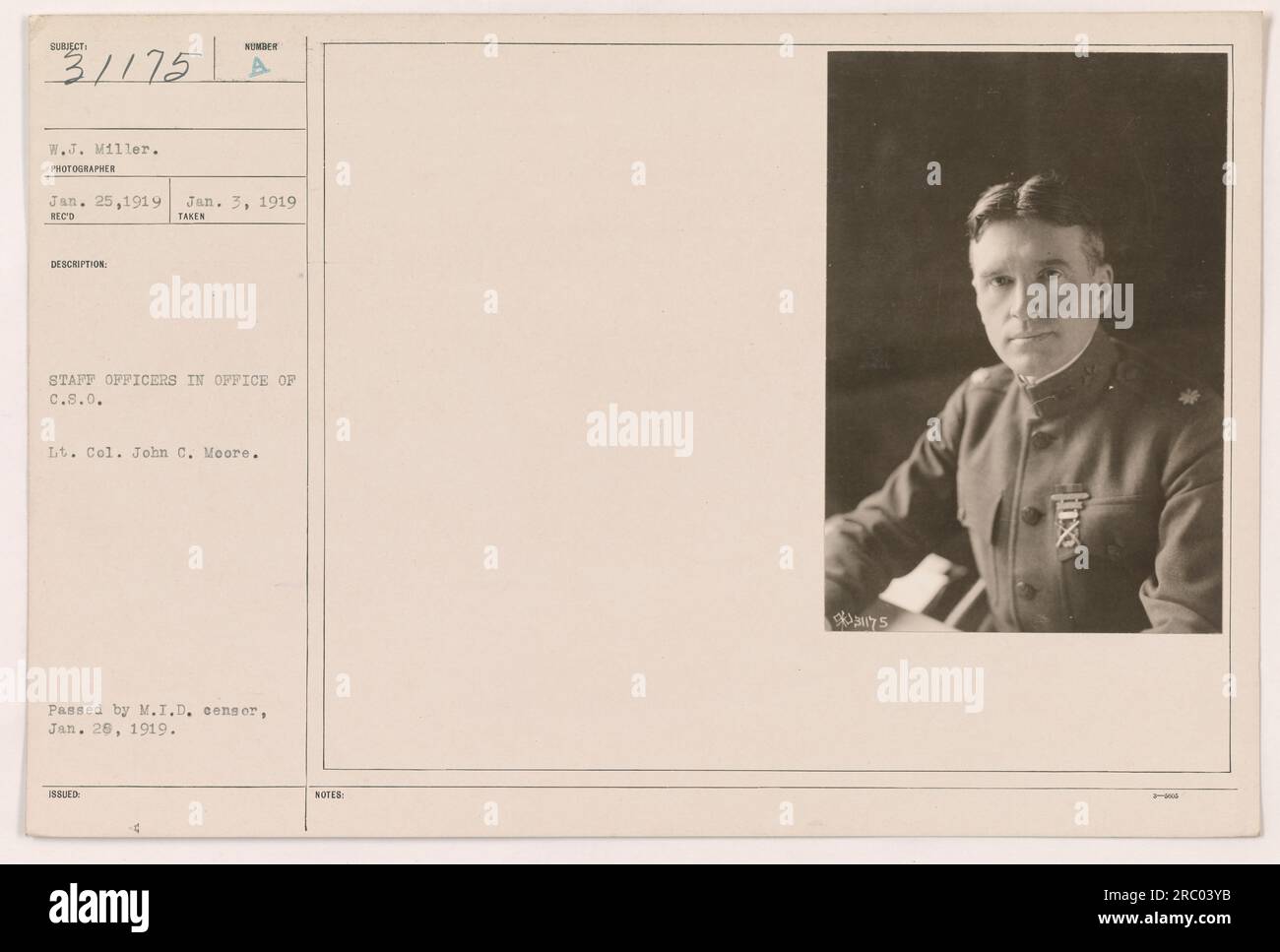Ufficiali militari che esaminano i documenti e discutono le strategie nell'ufficio del C.8,0. Tenente colonnello John C. Moore. Fotografia scattata il 3 gennaio 1919. L'immagine è numerata 3/175 ed è stata approvata dai censori M.I.D. il 29 gennaio 1919. Le note emesse indicano che la fotografia ha un formato XXL. Foto Stock