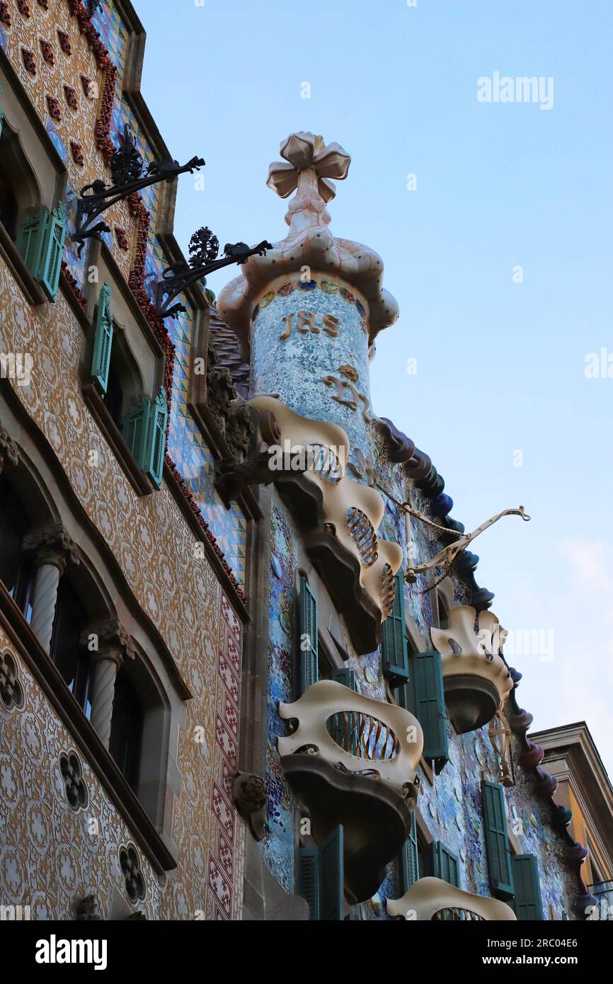 Barcellona, Spagna, giugno 2023, Casa Batllo, Barcellona, Spagna, dettaglio architettonico, luogo turistico Foto Stock