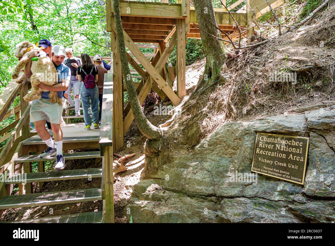 Roswell Atlanta Georgia, Vickery Creek Old Mill Park, Steps man Carriage Dog, Chattahoochee River National Recreation area Foto Stock