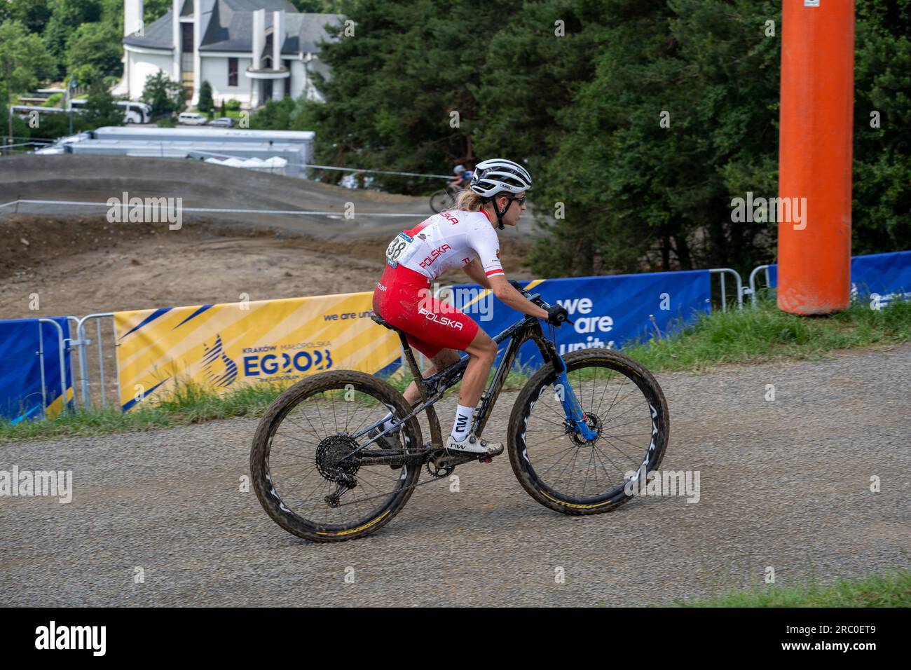 Aleksandra Podgórska durante il primo giro del Campionato europeo - 2023 UEC MTB Elite European Championships - Giochi europei - Cracovia/Kraków - Krynica Foto Stock