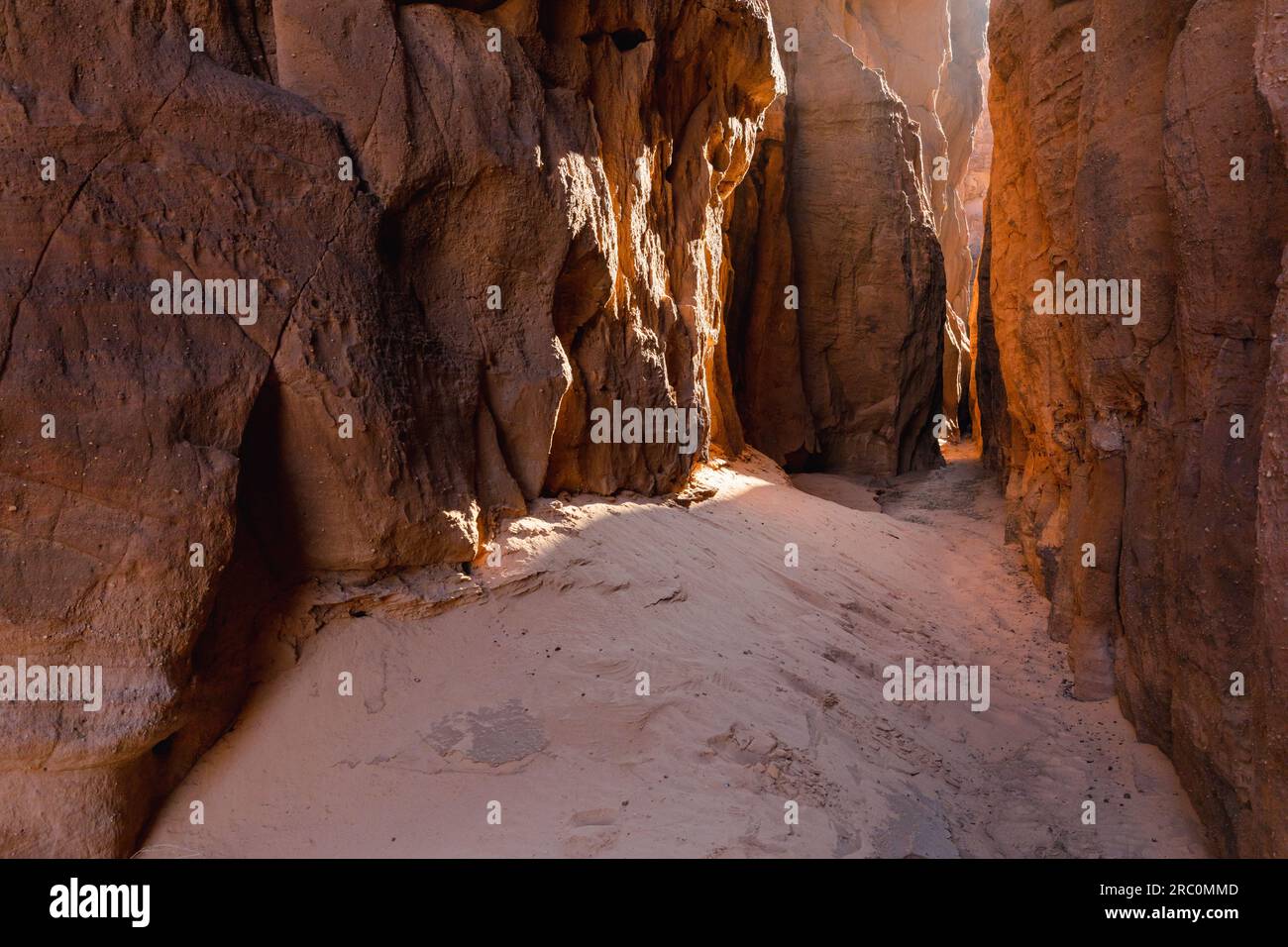 Esplora lo splendido canyon slot del Sahara nel Ciad, dove le imponenti formazioni rocciose creano uno spettacolo naturale mozzafiato Foto Stock