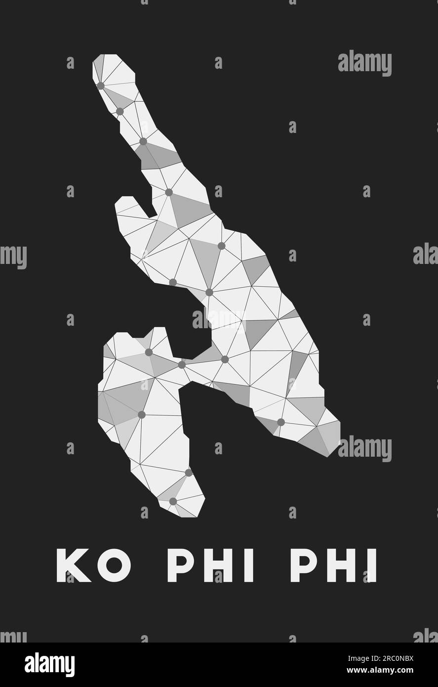 Ko Phi Phi - mappa della rete di comunicazione. Il design geometrico dell'isola su sfondo scuro. Illustrazione Vettoriale